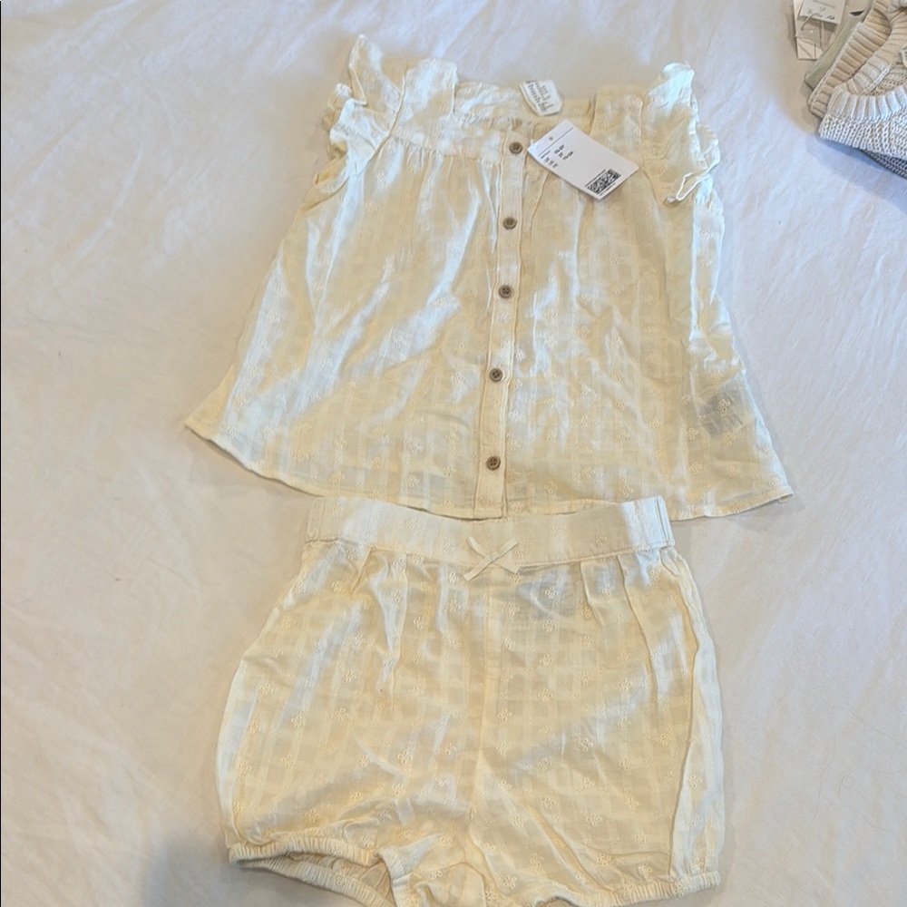 H&M Cream Button-Up Top and Shorts Set